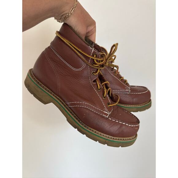 Hytest FootRests Women's Leather Moc Toe Lug Sole Work Boots - Brown US 7.5 - Picture 1 of 7